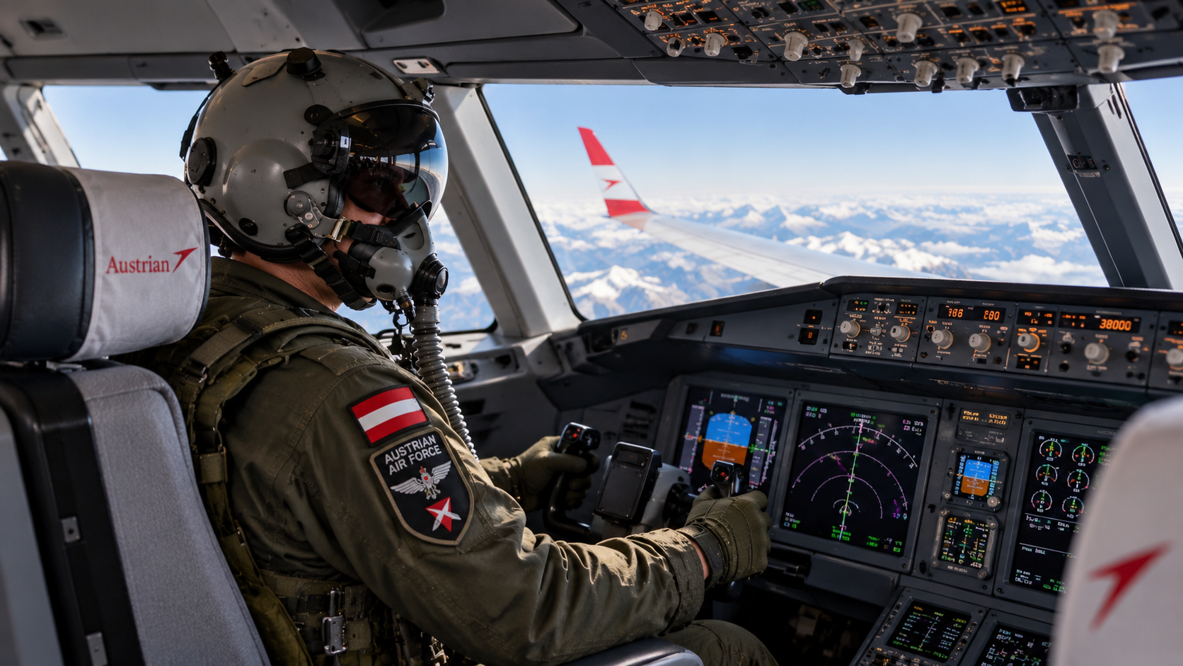 Vojni pilot upravlja putničkim avionom AUA
