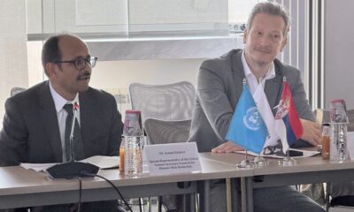 Mihailo Vesović, zamenik predsednika Privredne komore Srbije (PKS), i Kamal Kišore (Kamal Kishore), specijalni predstavnik generalnog sekretara Ujedinjenih nacija (UN) za smanjenje rizika od katastrofa